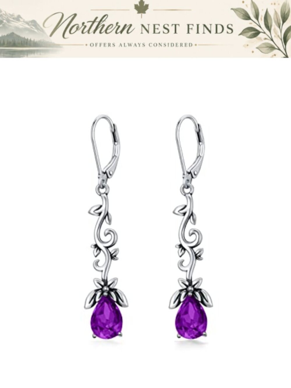 925 Sterling Silver Oxidized Branch Dangle Drop Earrings with Simulated